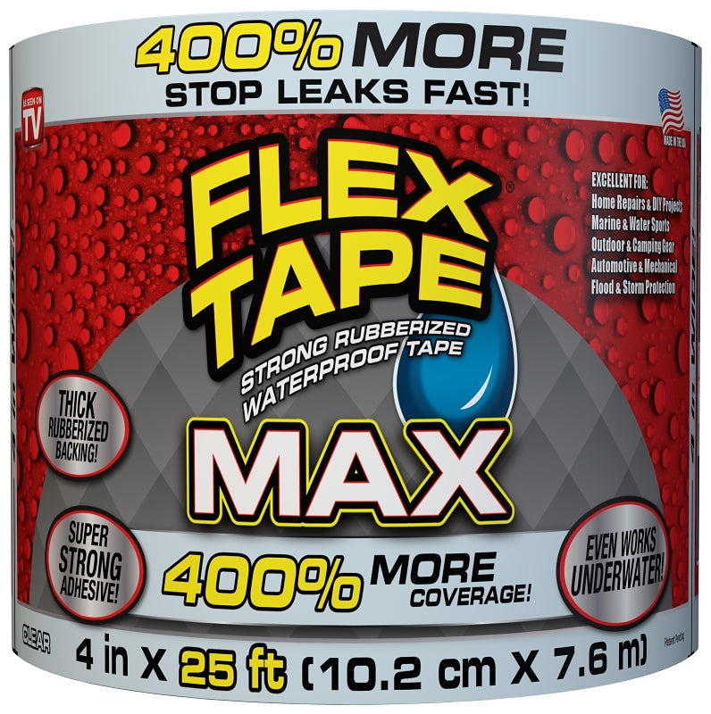 FLEX SEAL Flex Tape TFSMAXCLR04 Tape, 25 ft L, 4 in W, Rubber Backing, Clear