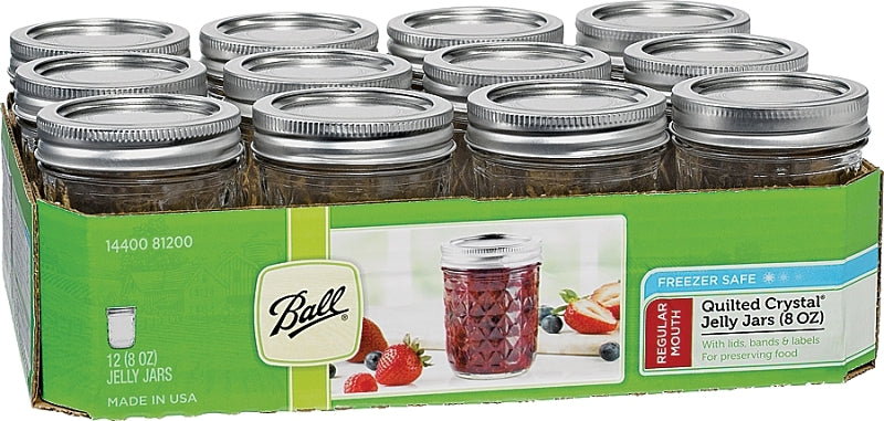 BALL Ball Quilted Crystal Series 1440081200 Regular Mouth Mason Jar, 8 oz, Glass HOUSEWARES BALL