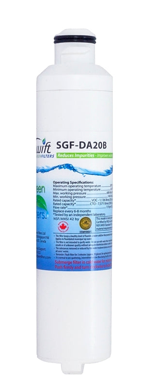 SWIFT GREEN FILTERS Swift Green Filters SGF-DA20B Refrigerator Water Filter, 0.5 gpm, 0.5 um Filter, Coconut Shell Carbon Block Filter Media