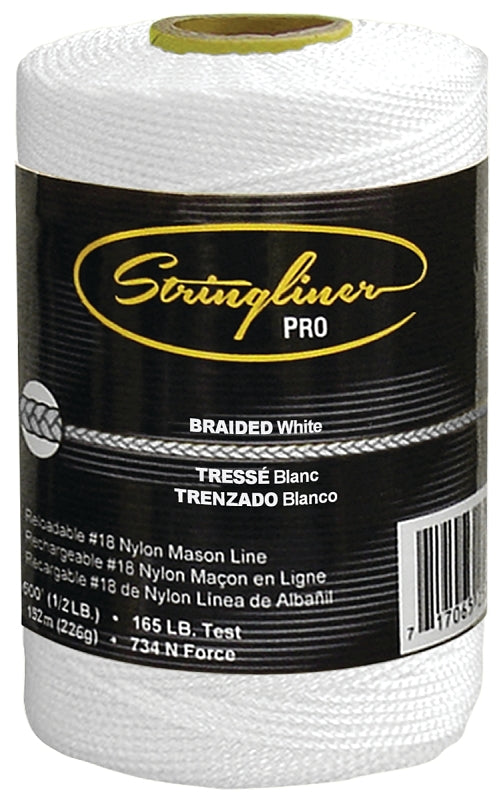 STRINGLINER BY U.S. TAPE Stringliner Pro Series 35453 Construction Line, #18 Dia, 500 ft L, 165 lb Working Load, Nylon, White HARDWARE & FARM SUPPLIES STRINGLINER BY U.S. TAPE