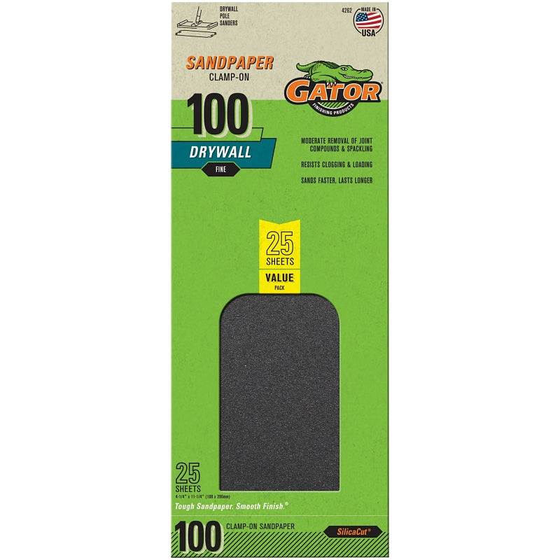 GATOR Gator SilicaCut 3311 Sanding Sheet, 11-1/4 in L, 4-1/4 in W, 100 Grit, Medium, Silicon Carbide Abrasive