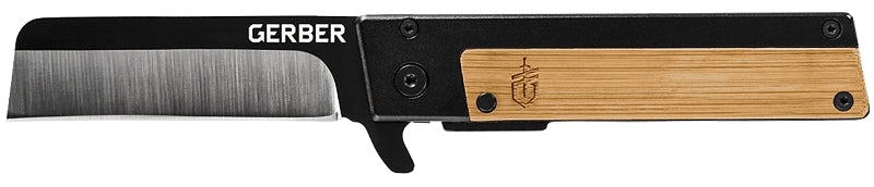 GERBER Gerber 31-003731 Flipper Knife, 2.7 in L Blade, 7Cr17MoV Stainless Steel Blade, Bamboo Handle