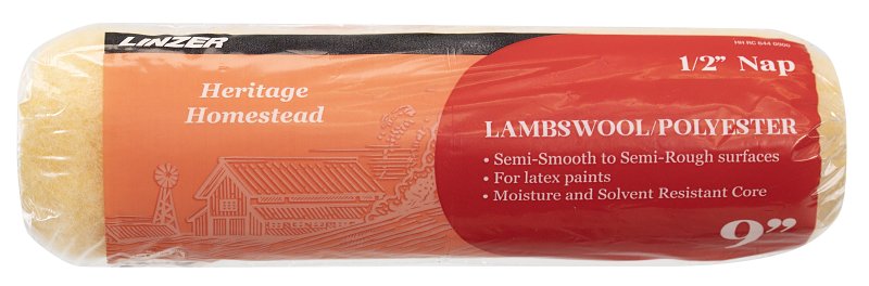 LINZER PRODUCTS Linzer HH RC 644 0900 Roller Cover, 1/2 in Thick Nap, 9 in L, Polyester/Wool Cover