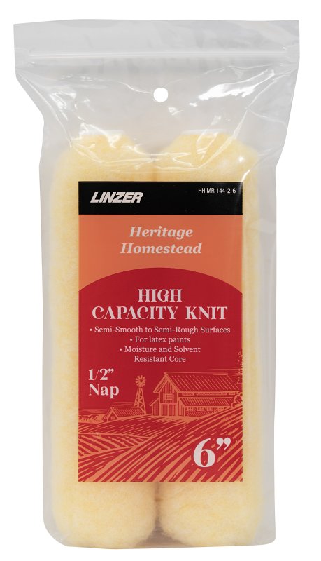 LINZER PRODUCTS Linzer HH MR 144-2 0600 Roller Cover, 1/2 in Thick Nap, 6 in L, Synthetic Lambskin Cover, Yellow