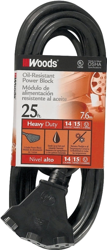 WOODS CCI 2451 Extension Cord, 14 AWG Cable, 25 ft L, 15 A, 125 VAC, Black ELECTRICAL WOODS