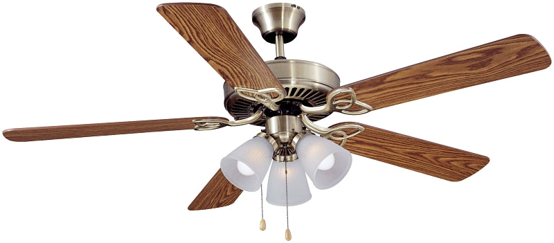 GT-INDUSTRIAL PRODUCTS Boston Harbor CF-78042 Ceiling Fan, 5-Blade, Oak/Walnut Blade, 52 in Sweep, 3-Speed, With Lights: Yes ELECTRICAL GT-INDUSTRIAL PRODUCTS