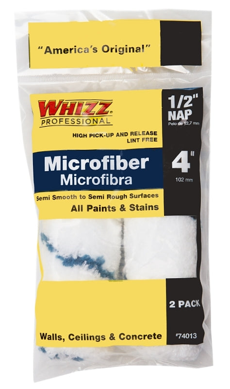 WHIZZ Whizz 74013 Mini Roller Cover, 1/2 in Thick Nap, 4 in L, Microfiber Cover, 2/PK
