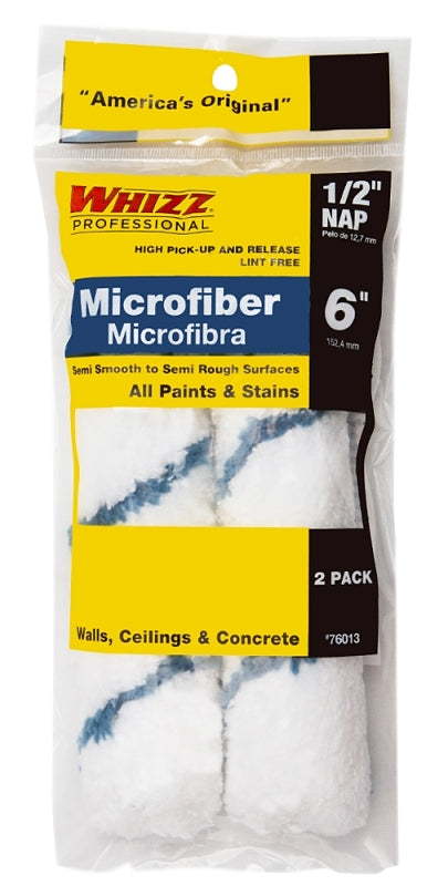 WHIZZ Whizz 76013 Mini Roller Cover, 1/2 in Thick Nap, 6 in L, Microfiber Cover, 2/PK