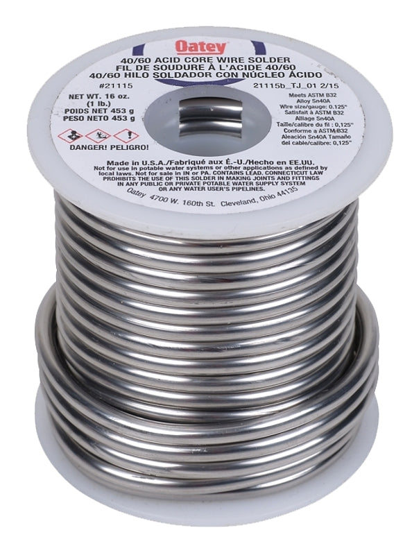 OATEY Oatey 21115 Acid Core Wire Solder, 1 lb, Solid, Silver, 360 to 460 deg F Melting Point TOOLS OATEY