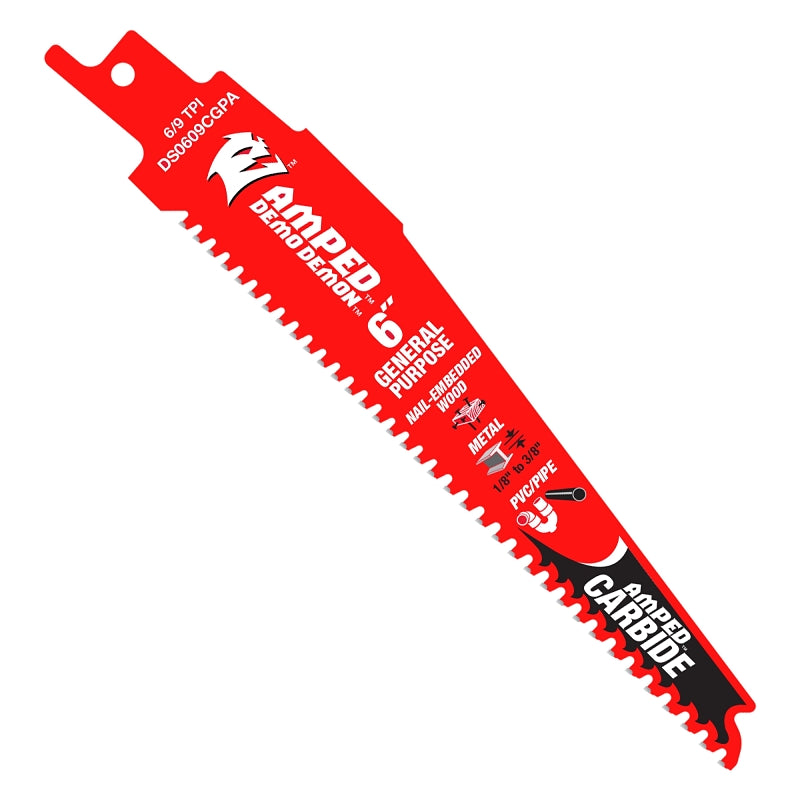 DIABLO Diablo Steel Demon AMPED Series DS0609CGPA3 Reciprocating Saw Blade, 1 in W, 6 in L, 6/9 TPI, Carbide, 3/PK