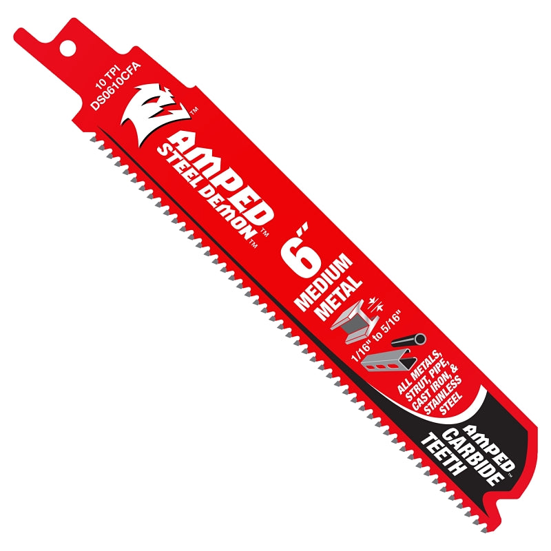 DIABLO Diablo Steel Demon AMPED Series DS0610CFA3 Reciprocating Saw Blade, 1 in W, 6 in L, 10 TPI, Carbide, 3/PK TOOLS DIABLO