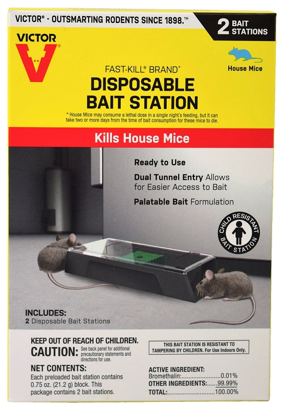 VICTOR Victor M914 Mouse Bait Station, Includes: (2) Disposable Bait Stations, 2-Opening, Plastic, 2/PK LAWN & GARDEN VICTOR