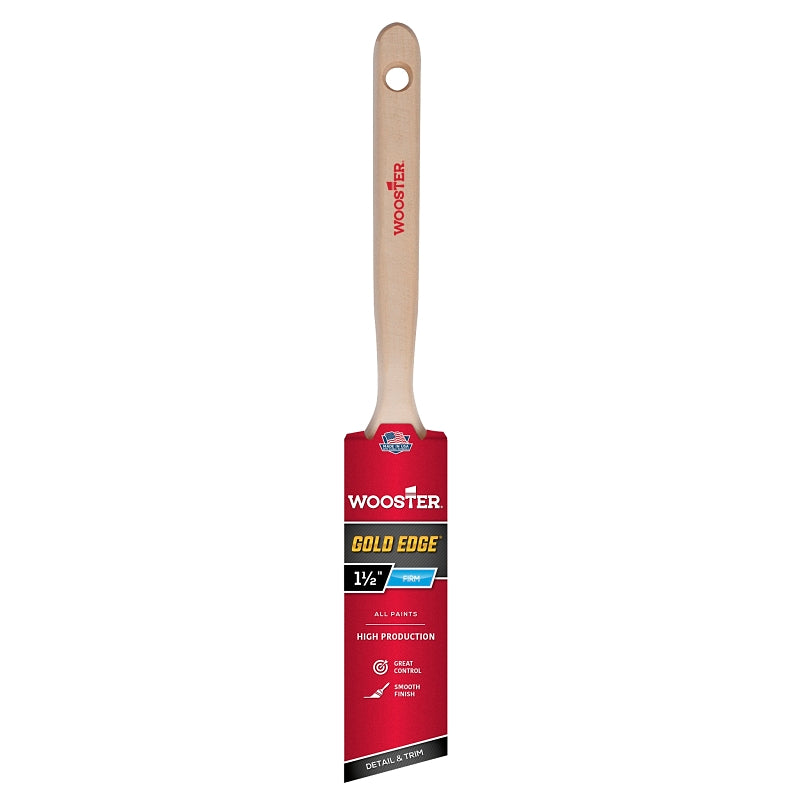 WOOSTER BRUSH Wooster 5231-1-1/2 Paint Brush, Gold Bristle/White, Beech Hardwood Handle, 1-1/2 in W, 2-7/16 in L Bristle, Sash Handle