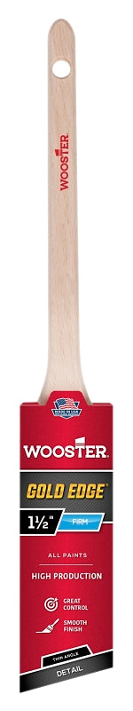 WOOSTER BRUSH Wooster Gold Edge 5234-1-1/2 Paint Brush, 1-1/2 in W, 2-3/16 in L Bristle, Polyester Bristle, Thin Angular Handle