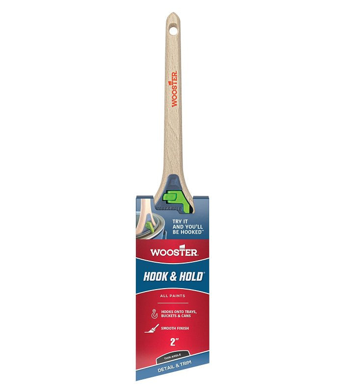 WOOSTER BRUSH Wooster Hook & Hold 5300-2 Trim Paint Brush, 2 in W, Thin Angle, Soft Brush, 2-3/8 in L Bristle, Polyester Blend Bristle