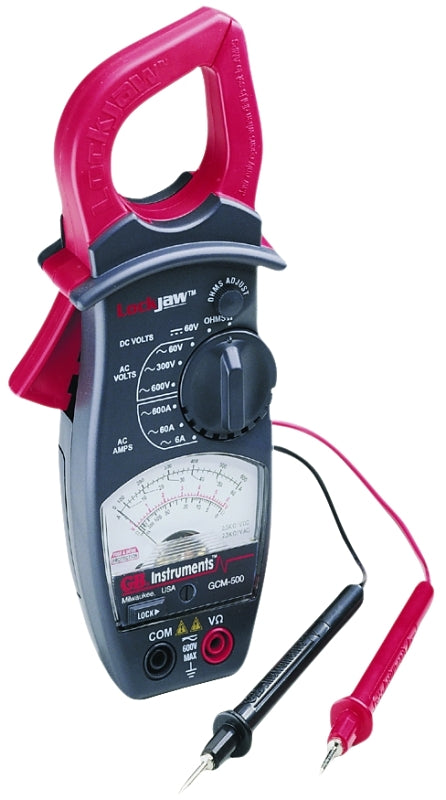 GB Gardner Bender GCM-500 Clamp Meter, 600 A, 600 VAC, 60 VDC, 1000 Ohm, Analog Display, Black