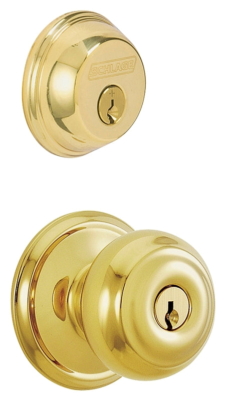 SCHLAGE LOCK Schlage FB50VGEO505 Knob Lockset, Mechanical Lock, Knob Handle, Round Design, Bright Brass, 1 Grade, Rekeyable