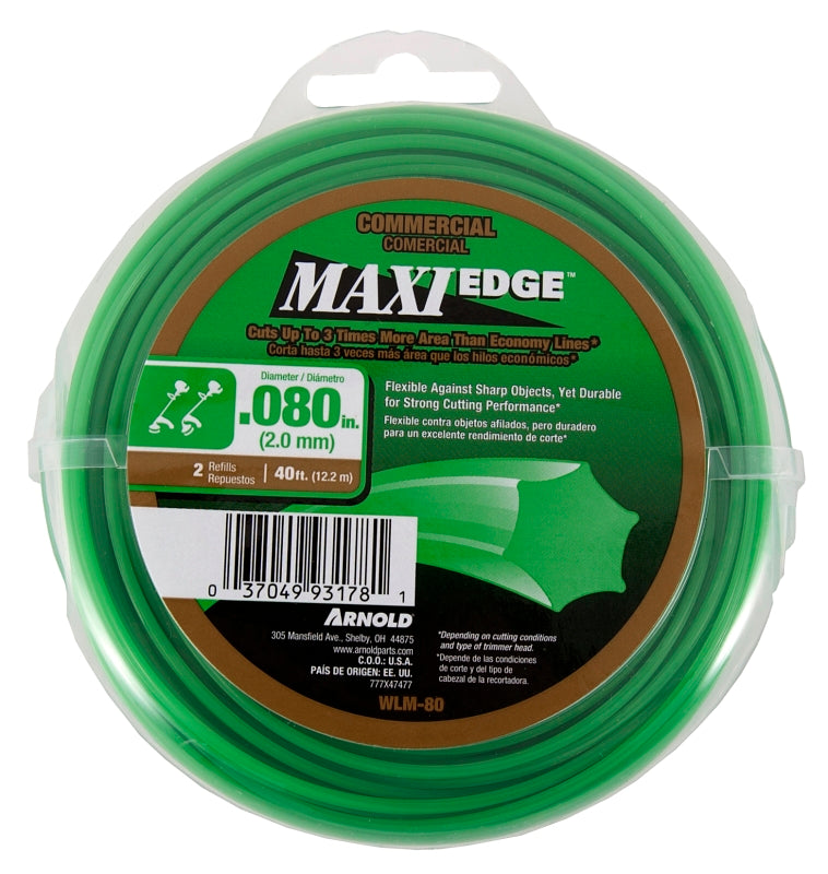ARNOLD Arnold Maxi Edge Series WLM-80 Trimmer Line, 0.080 in Dia, 40 ft L, Polymer, Green