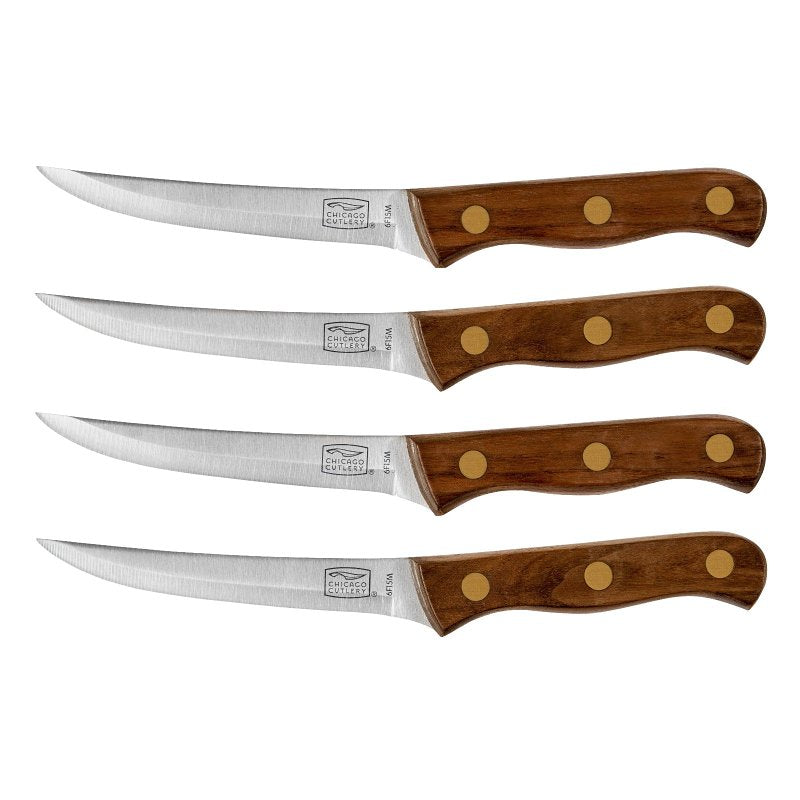 CHICAGO CUTLERY Chicago Cutlery B144 Tradition Steak Knife Set, HCS Blade, Walnut Wood Handle, Brown Handle, Full-Tang, Tapered Blade HOUSEWARES CHICAGO CUTLERY
