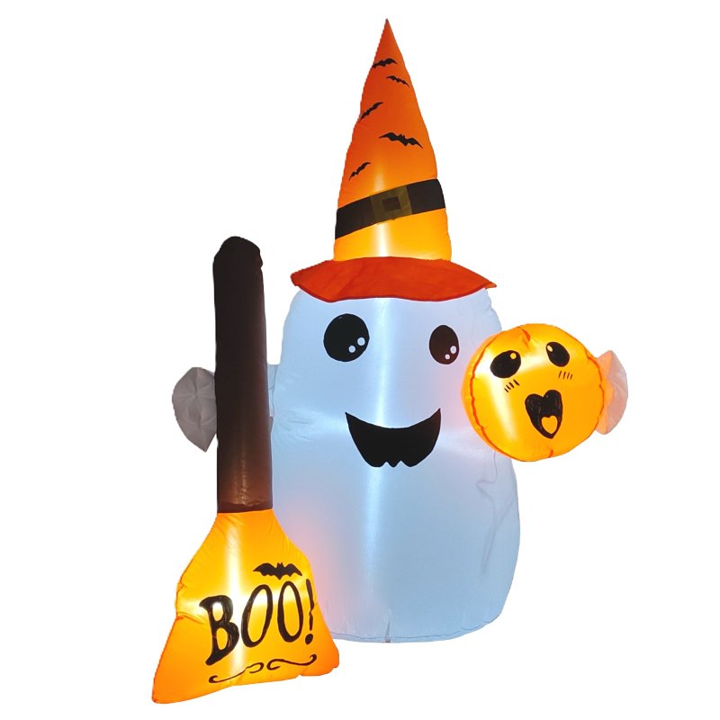 SANTAS FOREST Santas Forest 94004 Inflatable Ghost Decor, 4.7 ft H, Polyester, White, Internal Light, Indoor, Outdoor