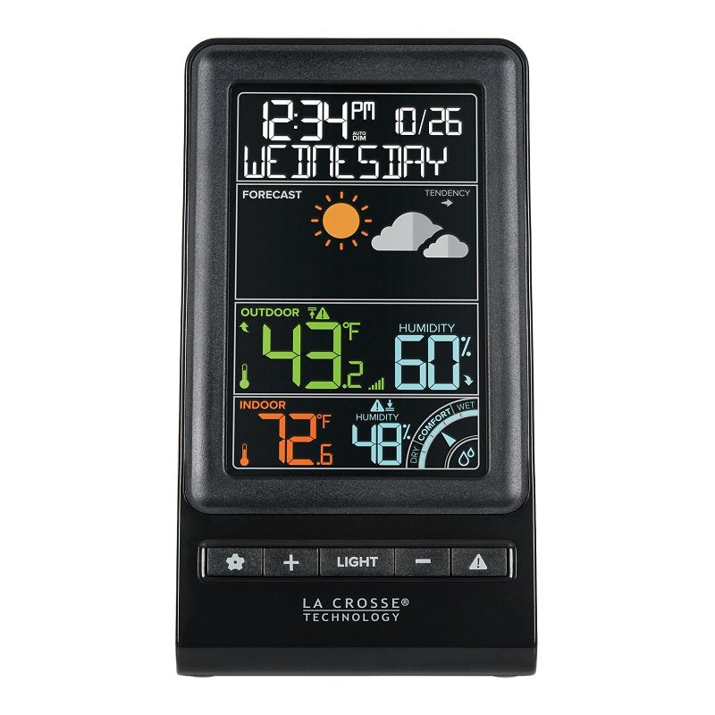 LA CROSSE TECHNOLOGY La Crosse 308-1415C Wireless Forecast Station, Battery, -40 to 140 deg F, 10 to 99% RH Humidity Range, Black