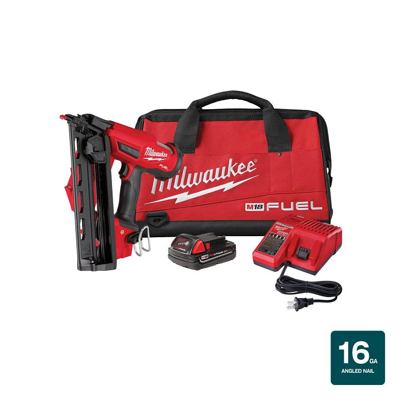 MILWAUKEE Milwaukee M18 Series 2841-21CT Cordless Angled Finish Nailer Kit, Battery Included, 18 V, 2 Ah, 110 Magazine