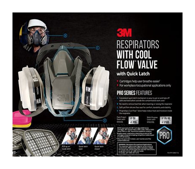 3M 3M Cool Flow Pro 65023QLHA1C-PS Multi-Purpose Respirator, Combination Cartridge, Gray