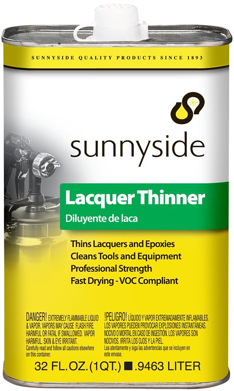 SUNNYSIDE Sunnyside 47732 Lacquer Thinner, Liquid, Acetic, Clear, 1 qt, Can