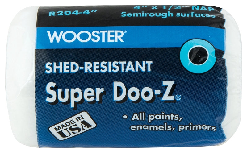 WOOSTER BRUSH Wooster R204-4 Roller Cover, 1/2 in Thick Nap, 4 in L, Woven Fabric Cover, White PAINT WOOSTER BRUSH