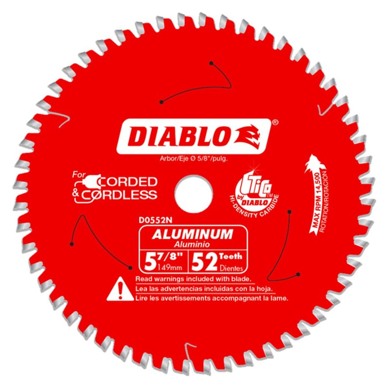 DIABLO Diablo D0552N Circular Saw Blade, 5-7/8 in Dia, 5/8 in Arbor, 52-Teeth, Carbide Cutting Edge TOOLS DIABLO