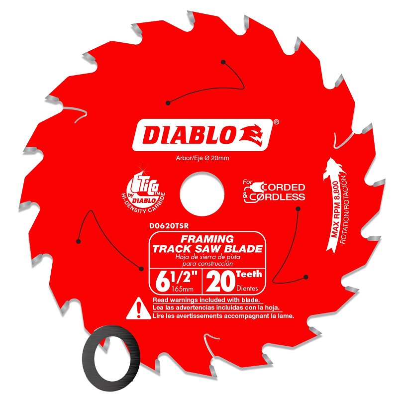 DIABLO Diablo D0620TSR Track Saw Blade, 6-1/2 in Dia, 20 mm Arbor, 20-Teeth, Carbide Cutting Edge TOOLS DIABLO