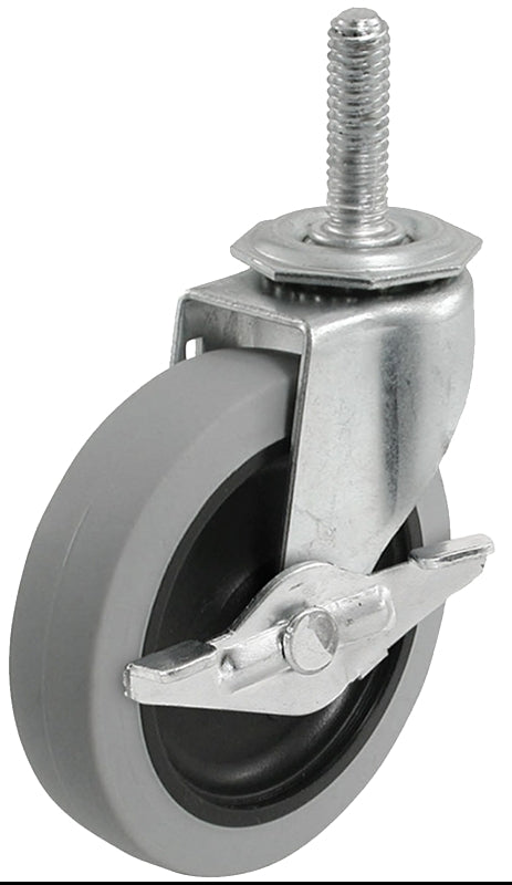 SHEPHERD Shepherd Hardware 3266 Swivel Caster with Brake, 3 in Dia Wheel, 0.96 in W Wheel, TPR Wheel, Gray, 110 lb