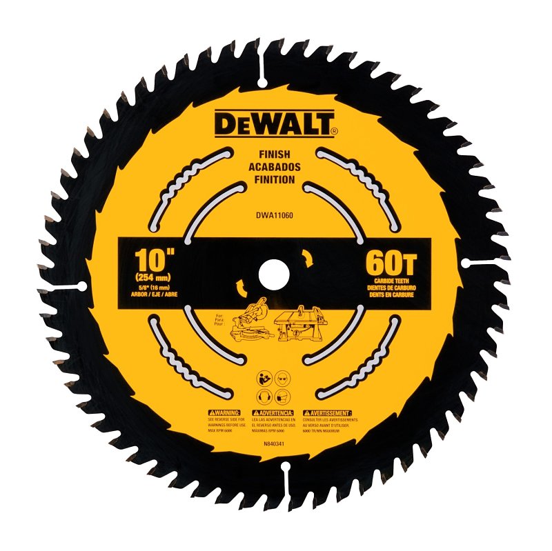DEWALT DEWALT DWA11060 Finish Saw Blade, 10 in Dia, 5/8 in Arbor, 60-Teeth, Carbide Cutting Edge TOOLS DEWALT