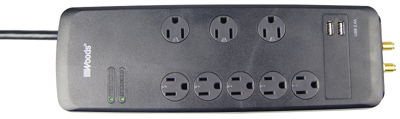 WOODS Woods 41629 Surge Protector Strip, 120 V, 15 A, 8 -Outlet, 3540 J Energy