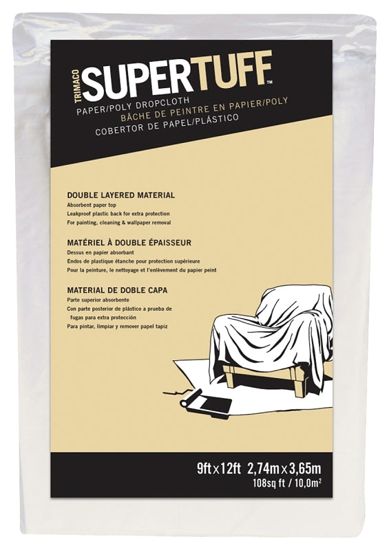 TRIMACO Trimaco 02301 Drop Cloth, 12 ft L, 9 ft W, 1/16 in Thick, Paper, White PAINT TRIMACO