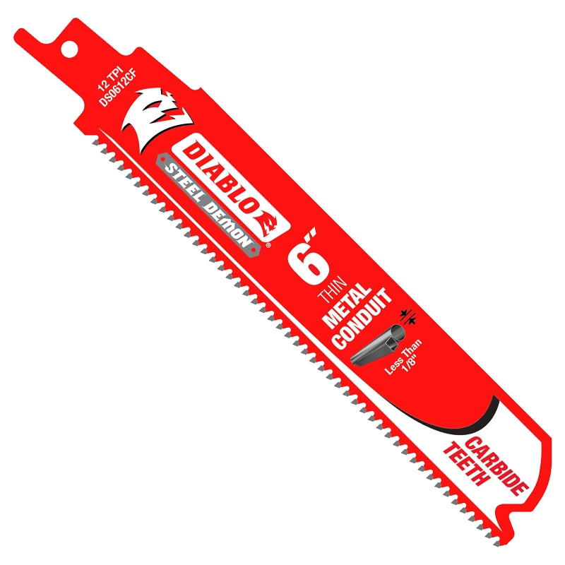 DIABLO Diablo Steel Demon DS0612CF Reciprocating Saw Blade, 2 in W, 6 in L, 12 TPI, Carbide Cutting Edge
