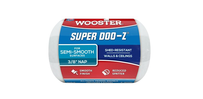 WOOSTER BRUSH Wooster R205-4 Roller Cover, 3/8 in Thick Nap, 4 in L, Fabric Cover, White PAINT WOOSTER BRUSH