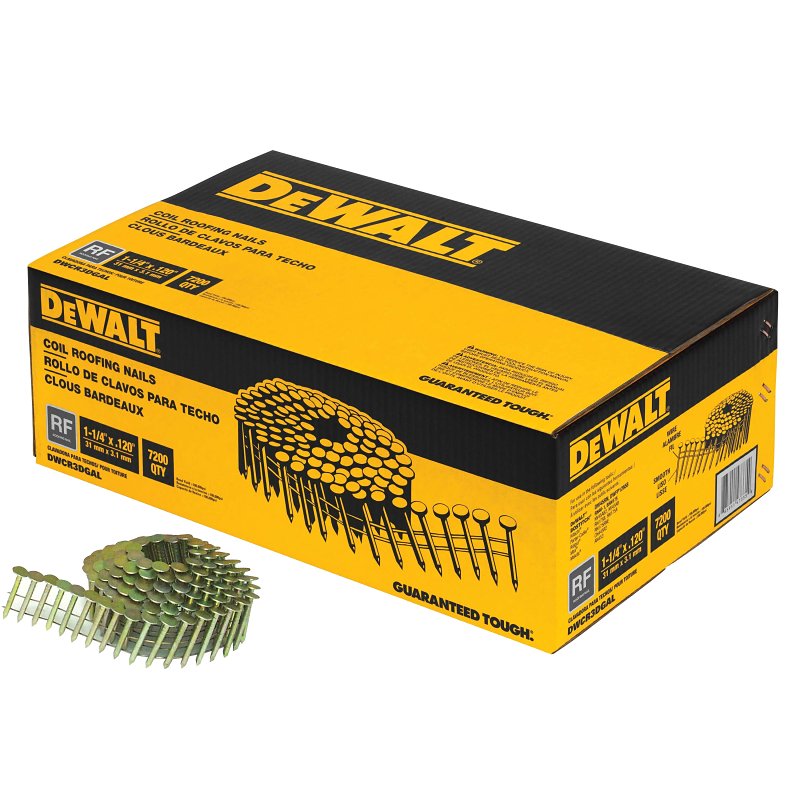 DEWALT DEWALT DWCR3DGAL Coil Roofing Nail, 1-1/4 in L, Wide Head, 0.12 ga, Steel HARDWARE & FARM SUPPLIES DEWALT
