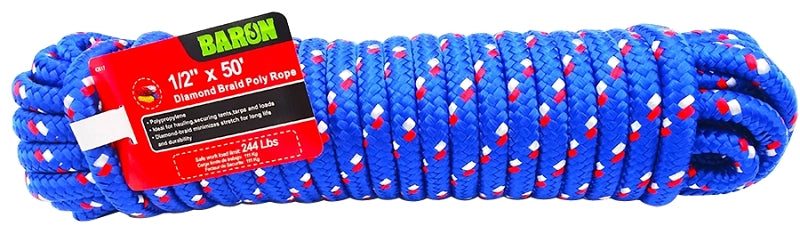 BARON Baron 42617 Rope, 1/2 in Dia, 50 ft L, Polypropylene, Blue/Red/White