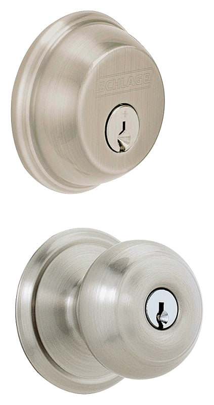 SCHLAGE LOCK Schlage FB50NVGEO619 Knob Lockset, Mechanical Lock, Knob Handle, Round Design, Satin Nickel, Yes, 1 Grade, Rekeyable HARDWARE & FARM SUPPLIES SCHLAGE LOCK