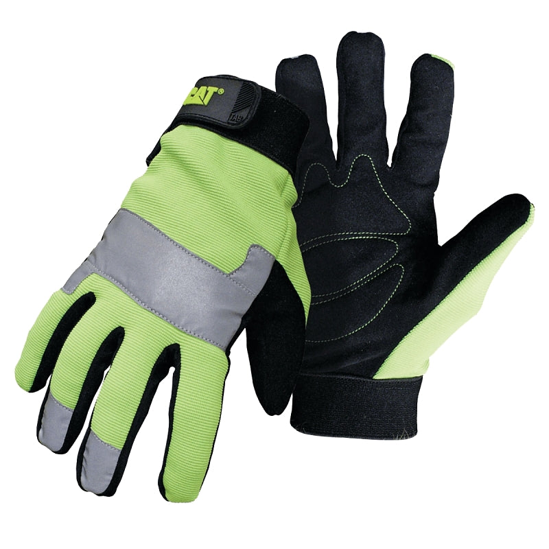 BOSS MFG Cat CAT012214M Utility Gloves, M, Synthetic Leather, Black/Fluorescent Green