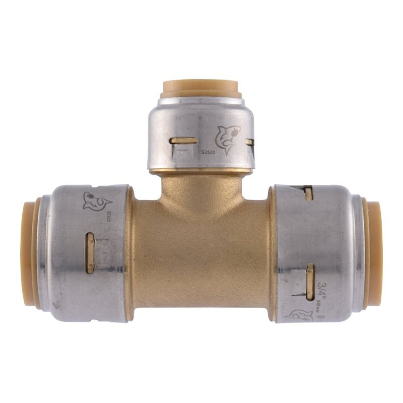 SHARKBITE SharkBite Max Series UR412A Reducing Pipe Tee, 3/4 x 1/2 in, Push-To-Connect, Brass, 250 psi Pressure PLUMBING, HEATING & VENTILATION SHARKBITE