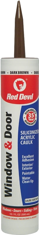 RED DEVIL Red Devil 084640 Siliconized Acrylic Caulk, Dark Brown, -20 to 180 deg F, 10.1 fl-oz Cartridge PAINT RED DEVIL