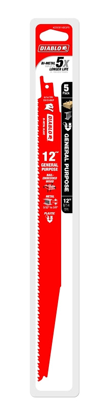 DIABLO Diablo DS1214BGP5 Series Reciprocating Saw Blade, Applicable Materials: Metal, Plastic, Wood, 12 in L, 8/14 TPI, 5/PK TOOLS DIABLO