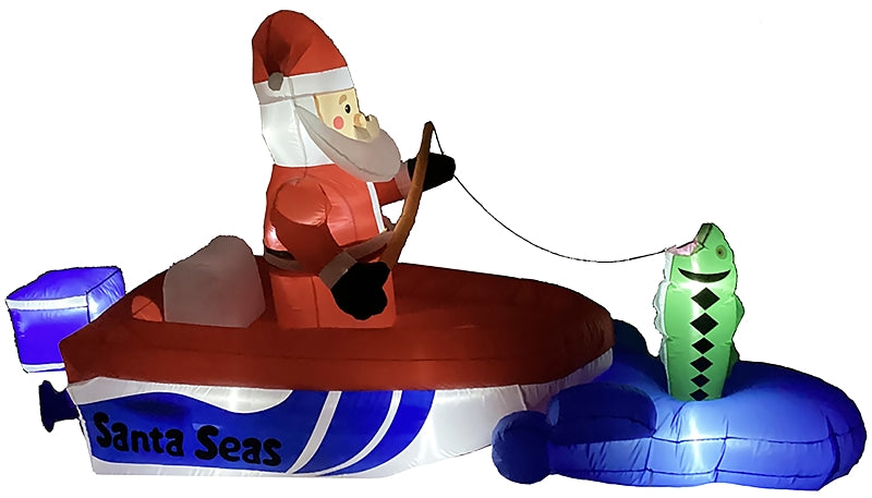 SANTAS FOREST Santas Forest 90801 Inflatable Santa Fishing O Boat, 10 ft
