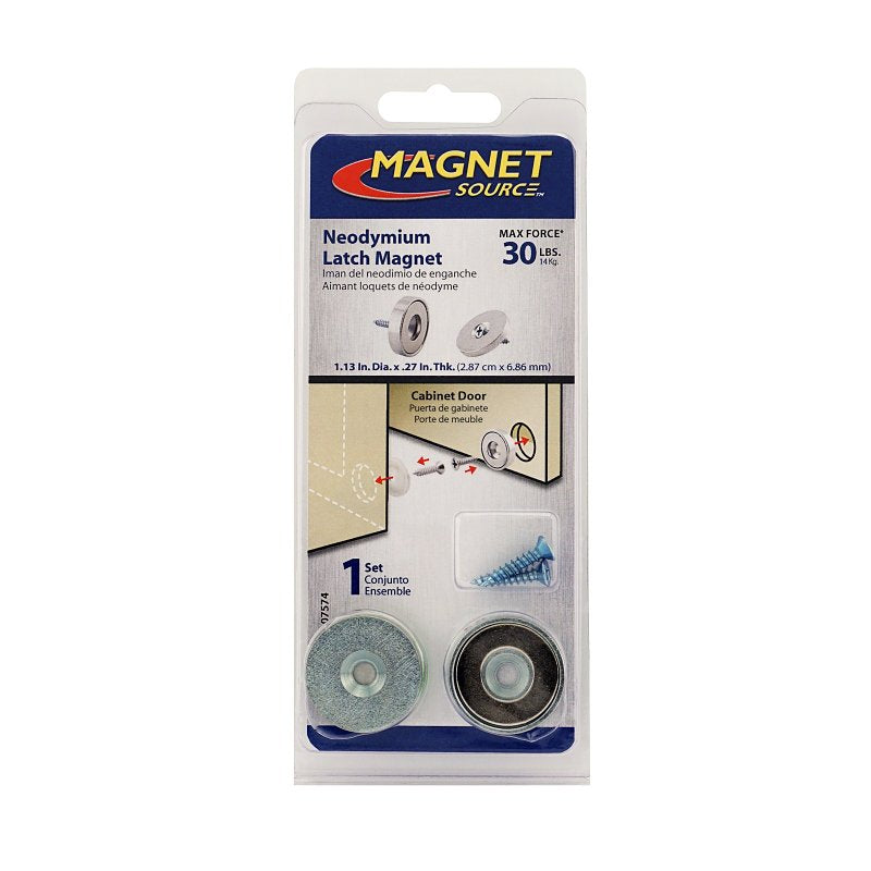 MASTER MAGNETICS Magnet Source 07574 Latch Magnet Kit, 1.13 in W, Steel, Zinc