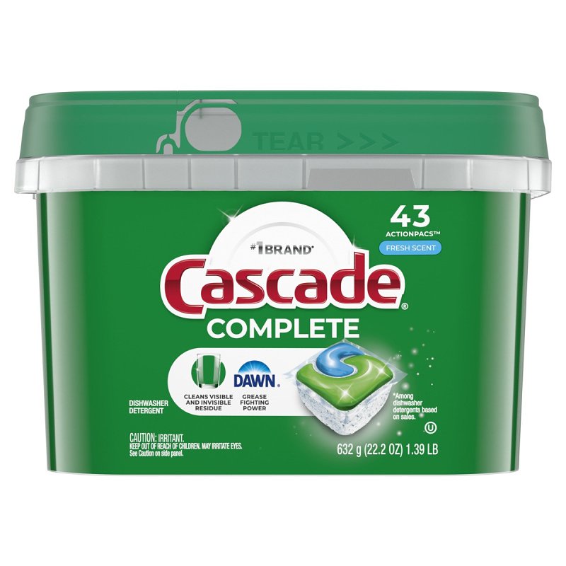 CASCADE Cascade 06070 Dishwasher Detergent Pod, 43 Count, Pouch, Liquid, Fresh