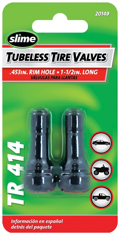 SLIME Slime 20149 Tubeless Tire Valve, Rubber, 2 PK, For: TR414 Tires