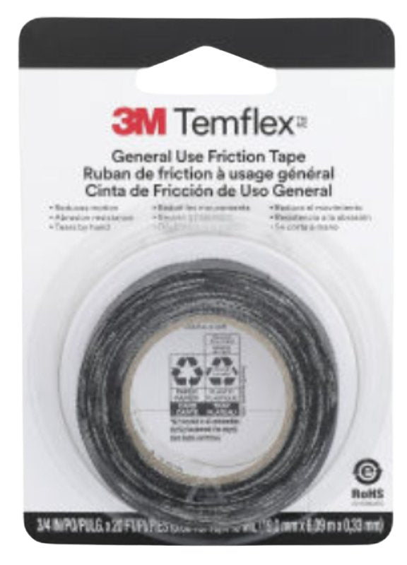 3M Scotch 3407 Friction Tape, 20 ft L, 3/4 in W, PVC Backing, Black