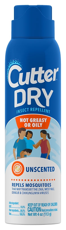 CUTTER Cutter HG-96058 Dry Insect Repellent, 4 oz Aerosol Can, Liquid, Off-White/Yellow, Deet, Ethanol